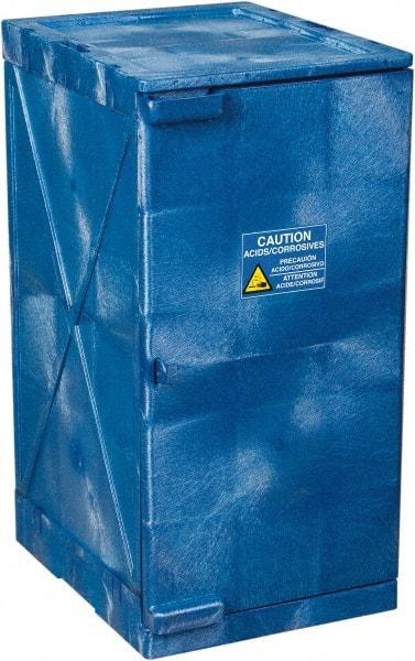 Eagle - 1 Door, 2 Shelf, Blue HDPE Stackable Safety Cabinet for Corrosive Chemicals - 36" High x 18" Wide x 22" Deep, Manual Closing Door, Hole for Lock, 12 Gal Capacity - Exact Industrial Supply
