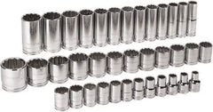 GearWrench - 37 Piece 1/2" Drive Chrome Finish Deep Well Socket Set - 12 Points, 9mm to 36mm Range, Metric Measurement Standard - Exact Industrial Supply