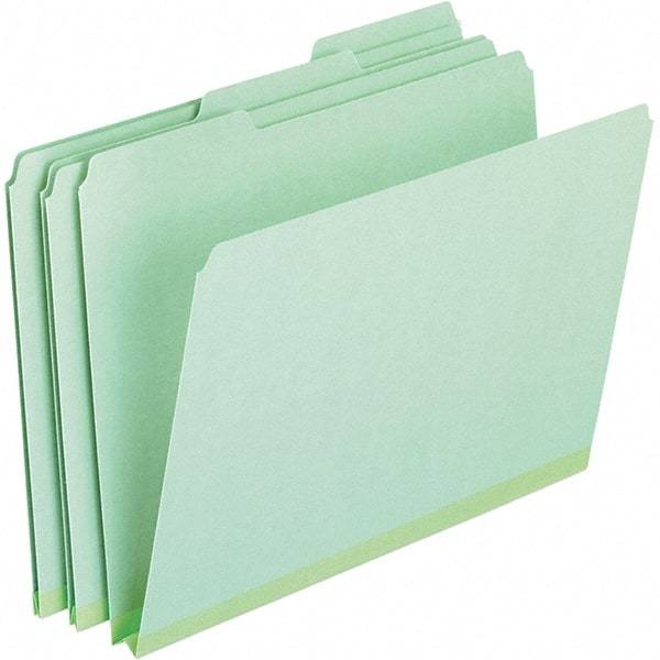 Pendaflex - 9-1/2 x 11-5/8", Letter Size, Green, File Folders with Top Tab - 25 Point Stock, Assorted Tab Cut Location - Exact Industrial Supply