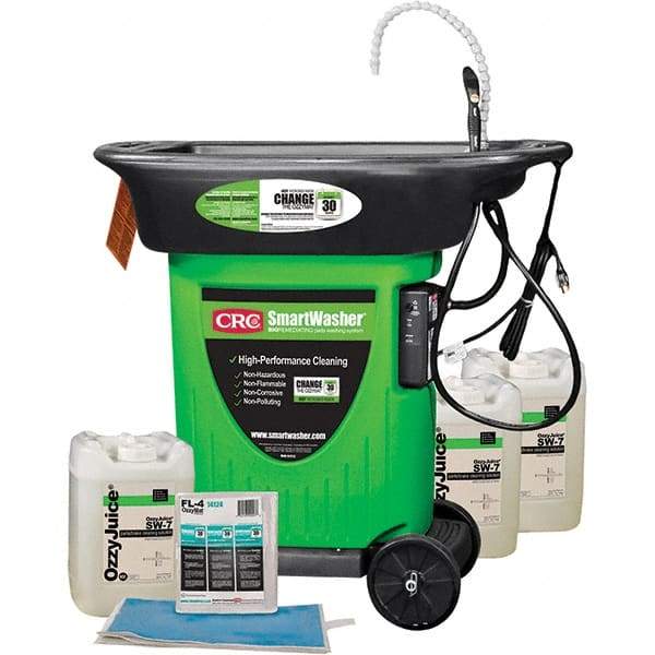 CRC - Free Standing Water-Based Mobile Parts Washer Kit - 25 Gal Max Operating Capacity, Plastic Tank, 42" Long x 48" Wide - Exact Industrial Supply