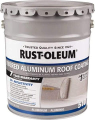 Rust-Oleum - 5 Gal Pail Aluminum Fibered Aluminum Roof Coating - 50 Sq Ft/Gal Coverage, 459 g/L VOC Content, Mildew Resistant, Long Term Durability & Weather Resistance - Exact Industrial Supply