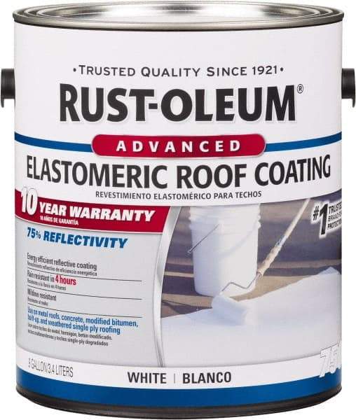 Rust-Oleum - 1 Gal Can White Elastomeric Roof Coating - 65 Sq Ft/Gal Coverage, Mildew Resistant, Long Term Durability & Weather Resistance - Exact Industrial Supply