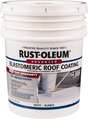 Rust-Oleum - 5 Gal Pail White Elastomeric Roof Coating - 65 Sq Ft/Gal Coverage, Mildew Resistant, Long Term Durability & Weather Resistance - Exact Industrial Supply