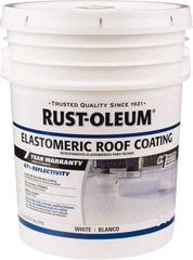 Rust-Oleum - 5 Gal Pail White Elastomeric Roof Coating - 65 Sq Ft/Gal Coverage, Mildew Resistant, Long Term Durability & Weather Resistance - Exact Industrial Supply