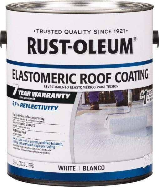 Rust-Oleum - 1 Gal Can White Elastomeric Roof Coating - 65 Sq Ft/Gal Coverage, Mildew Resistant, Long Term Durability & Weather Resistance - Exact Industrial Supply