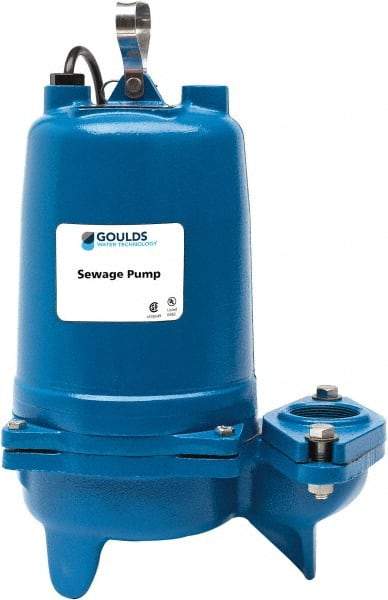 Goulds Pumps - 1/3 hp, 208 VAC Amp Rating, 208 VAC Volts, Single Speed Continuous Duty Operation, Sewage Pump - 1 Phase, Cast Iron Housing - Exact Industrial Supply