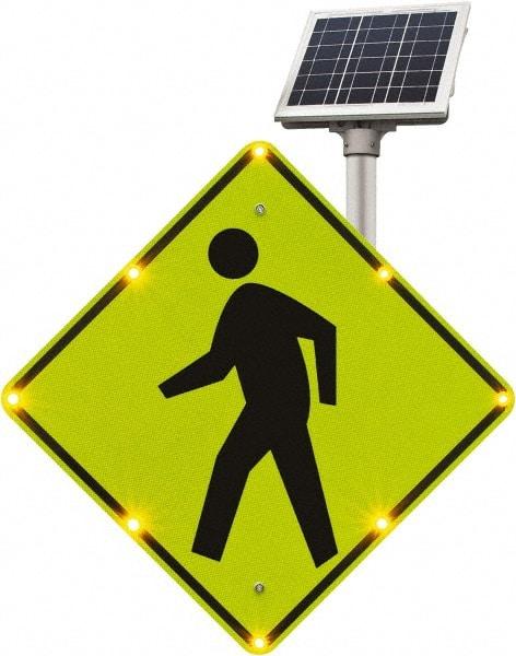 TAPCO - "No Legend - Blank Square in the Middle", "Pedestrian Crossing", 30" Wide x 30" High, Metal Pedestrian Crossing Signs - Fluorescent Yellow, Green, Diamond Grade Reflectivity, Diamond, Post Mount - Exact Industrial Supply