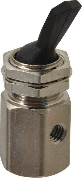 Specialty Mfr - 10-32 Non Exhaust Toggle Valve - 0.1 CV Rate, 150 Max psi, Detented Actuator - Exact Industrial Supply