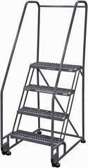 Cotterman - 70" 4 Step Rolling Warehouse Ladder - Tilt & Roll Safety Ladder, 450 Lb Capacity, 40" Platform Height, 28" Base Width x 37" Base Depth, Serrated Steel - Exact Industrial Supply