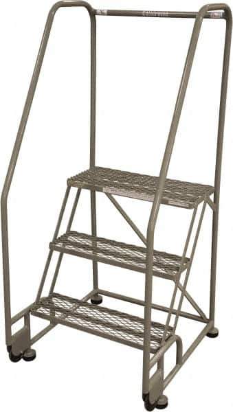 Cotterman - 60" 3 Step Rolling Warehouse Ladder - Tilt & Roll Safety Ladder, 450 Lb Capacity, 30" Platform Height, 28" Base Width x 31" Base Depth, Expanded Metal Tread - Exact Industrial Supply