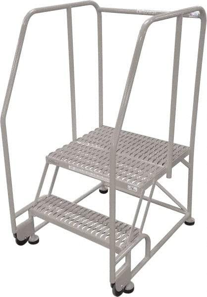 Cotterman - 50" 2 Step Rolling Warehouse Ladder - Tilt & Roll Safety Ladder, 450 Lb Capacity, 20" Platform Height, 34" Base Width x 28" Base Depth, Serrated Steel - Exact Industrial Supply