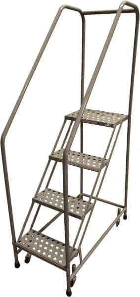 Cotterman - 70" 4 Step Rolling Warehouse Ladder - 50° Incline, 450 Lb Capacity, 40" Platform Height, 20" Base Width x 40" Base Depth, Perforated Tread - Exact Industrial Supply