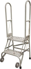 Cotterman - 50" 2 Step Rolling Warehouse Ladder - Portable Folding Safety Ladder, 350 Lb Capacity, 20" Platform Height, 21" Base Width x 22" Base Depth, Serrated Steel - Exact Industrial Supply