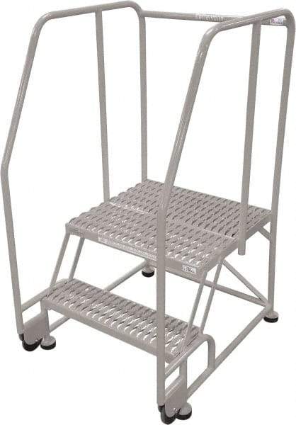 Cotterman - 50" 2 Step Rolling Warehouse Ladder - Tilt & Roll Safety Ladder, 450 Lb Capacity, 20" Platform Height, 34" Base Width x 28" Base Depth, Perforated Tread - Exact Industrial Supply