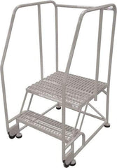 Cotterman - 50" 2 Step Rolling Warehouse Ladder - Tilt & Roll Safety Ladder, 450 Lb Capacity, 20" Platform Height, 34" Base Width x 28" Base Depth, Perforated Tread - Exact Industrial Supply