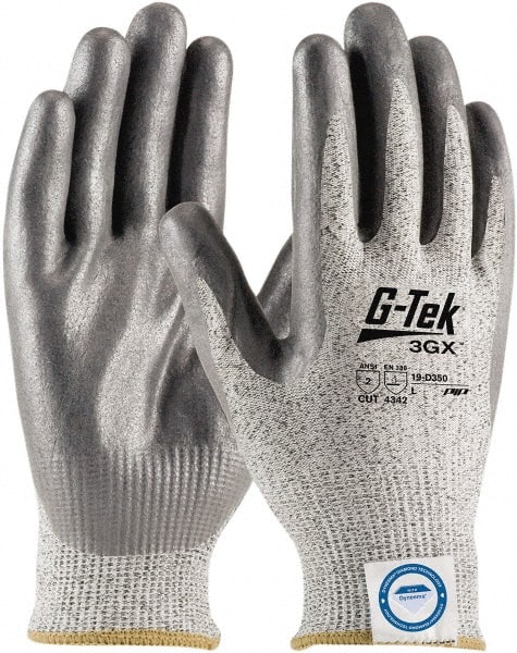 Cut, Puncture & Abrasive-Resistant Gloves: Size M, ANSI Cut A2;A3, ANSI Puncture 2, Nitrile, Dyneema - Gray & Salt & Pepper, 9.4″ OAL, Palm & Fingertips Coated, Dyneema Lined, Dyneema Diamond Back, Foam Grip, FDA Approved, ANSI Abrasion 4