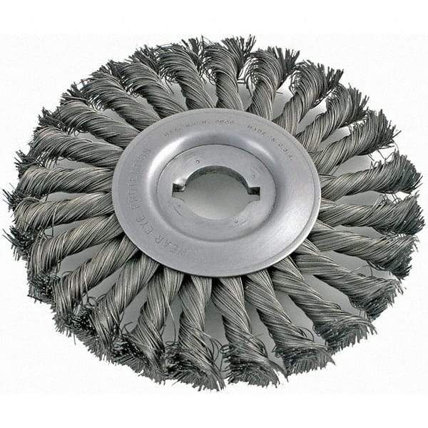 Brush Research Mfg. - 6" OD, 1/2 & 5/8" Arbor Hole, Knotted Carbon Wheel Brush - 5/8" Face Width, 1-7/16" Trim Length, 8,000 RPM - Exact Industrial Supply