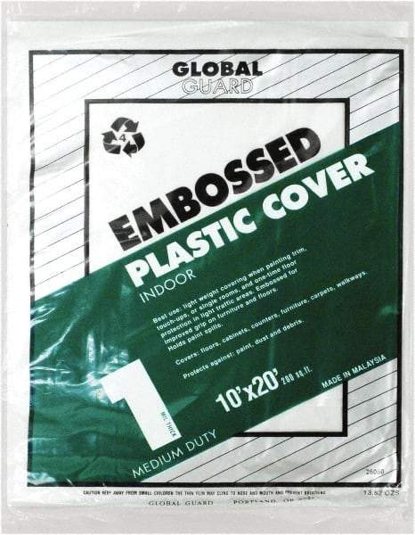 Premier Paint Roller - Medium Weight Plastic Drop Cloth - 20' x 10', 1 mil Thick, Off White - Exact Industrial Supply