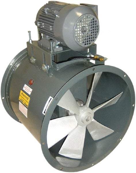 Americraft - 1 hp 24" TEFC Wet Location Belt Drive Tube Axial Duct Fan - 7,425 CFM at 0 Static Pressure, 1,725 RPM, Three Phase - Exact Industrial Supply