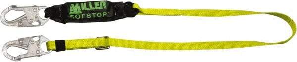 Miller - 6' Long, 310 Lb Capacity, 1 Leg Locking Snap Hook Harness Shock Absorbing Lanyard - 1-1/2" Diam, Polyester Webbing, Locking Snap Hook Anchorage Connection - Exact Industrial Supply