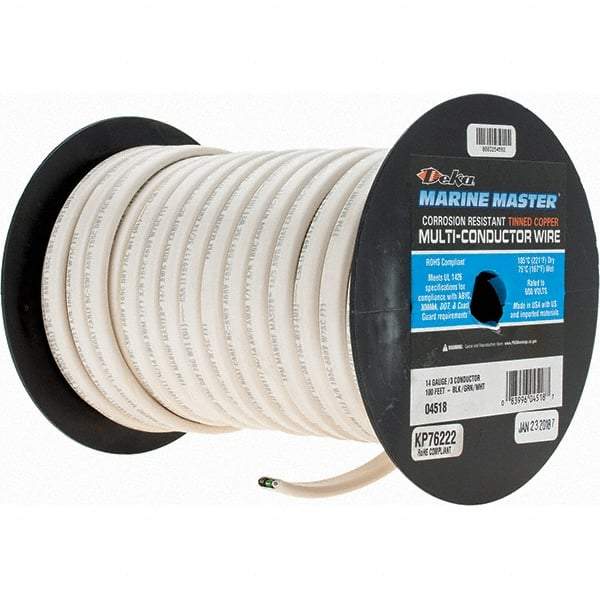 EastPenn - 14 AWG, 3 Strand, 100' OAL, Tinned Copper Hook Up Wire - White Thermoplastic Jacket - Exact Industrial Supply