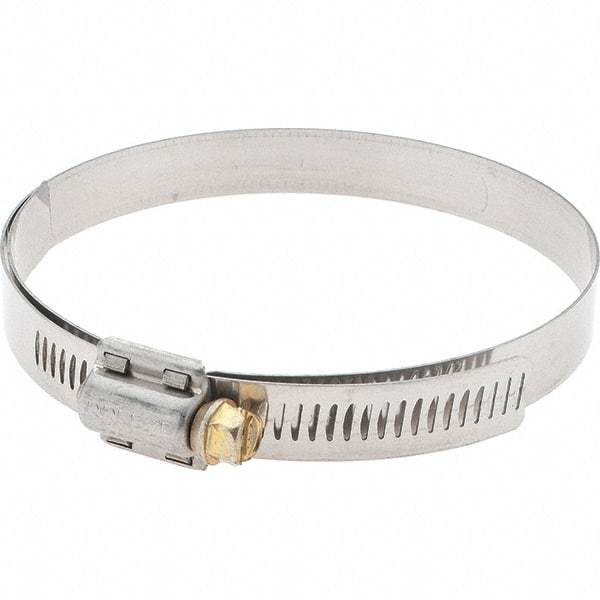 Made in USA - SAE Size 64, 3-9/16 to 4-1/2" Diam, Stainless Steel Protective Liner Worm Drive Clamp - Exact Industrial Supply