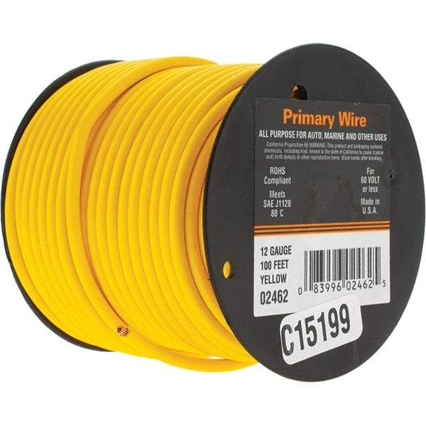 EastPenn - 12 AWG, 100' OAL, Hook Up Wire - Yellow Vinyl Jacket - Exact Industrial Supply