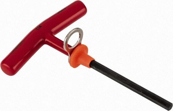 Proto - 1/4" Hex, Tethered T-Handle Cushion Grip, Hex Key - 6" OAL, Alloy Steel, Inch System of Measurement - Exact Industrial Supply