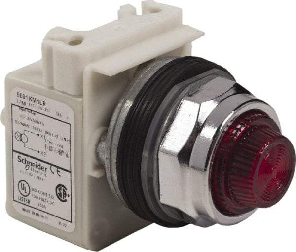 Schneider Electric - 120 VAC Red Lens LED Pilot Light - Round Lens, Screw Clamp Connector - Exact Industrial Supply