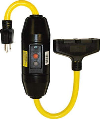 Tower - 3 Outlet, 125 Volt, 20 Amp Rating, 4 to 6 mA Max Surge, Inline, Manual, Commercial, Industrial GFCI - 2 Ft. Long Cord, 5-15P and (3)R NEMA Configuration, Polycarbonate Housing - Exact Industrial Supply