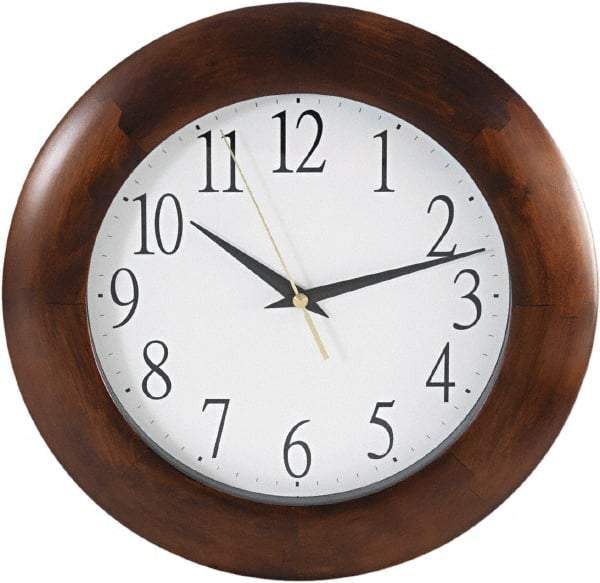Hon - 9" Diam, White Face, Dial Wall Clock - Analog Display, Cherry Case, Runs on AA Battery - Exact Industrial Supply