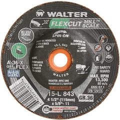 WALTER Surface Technologies - 4-1/2" 36 Grit Aluminum Oxide/Silicon Carbide Blend Cutoff Wheel - 5/8-11 Arbor, 13,300 Max RPM, Use with Angle Grinders - Exact Industrial Supply