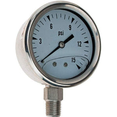 Value Collection - 2-1/2" Dial, 1/4 Thread, 0-15 Scale Range, Pressure Gauge - Exact Industrial Supply