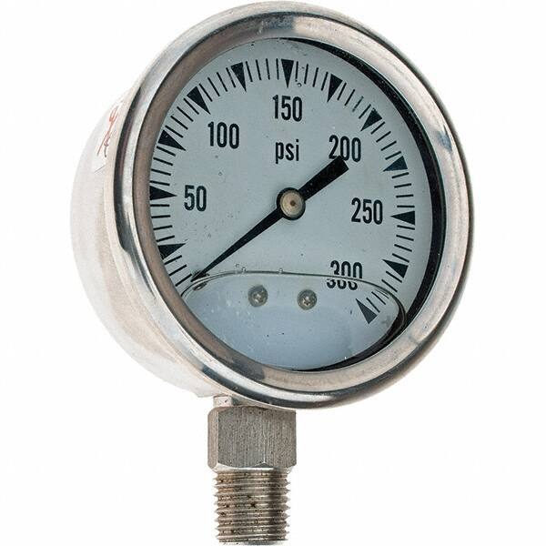 Value Collection - 2-1/2" Dial, 1/4 Thread, 0-300 Scale Range, Pressure Gauge - Exact Industrial Supply