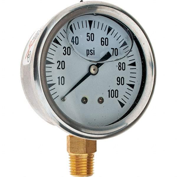 Value Collection - 2-1/2" Dial, 1/4 Thread, 0-100 Scale Range, Pressure Gauge - Exact Industrial Supply