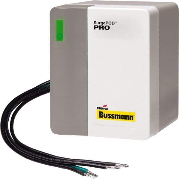 Cooper Bussmann - 3 Pole, 3 Phase, 10 kA Nominal Current, 4-1/8 Inch Long x 3-3/8 Inch Wide x 4-1/16 Inch Deep, Hardwired Surge Protector - Panel Mount, 4X, 200 kA Short Circuit Current, 480 V, 550 VAC Operating Voltage, 40 kA Surge Protection - Exact Industrial Supply