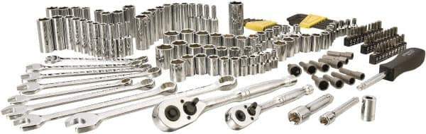 Stanley - 145 Piece 1/4" & 3/8" Drive Chrome Vanadium Finish Deep Well Socket Set - 6 Points, 5/32" to 11/16" (4mm to 17mm) Range, Inch/Metric Measurement Standard - Exact Industrial Supply