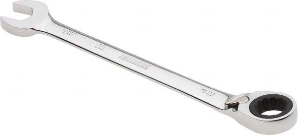 Proto - 15mm 12 Point Combination Wrench - 0° Offset Angle, 7-7/8" OAL, Steel, Chrome Finish - Exact Industrial Supply