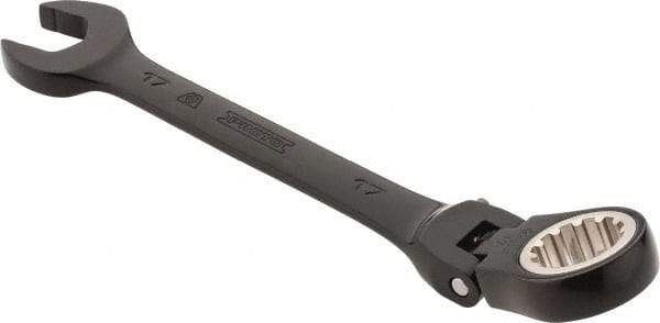 Proto - 17mm 12 Point Flexhead Combination Wrench - 15° Offset Angle, 7" OAL, Steel, Black Chrome Finish - Exact Industrial Supply