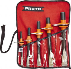 Proto - 5 Piece Tethered Cold Chisel Set - Steel, Sizes Included 5/16 to 5/8" - Exact Industrial Supply