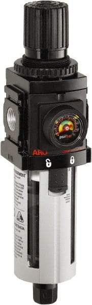 ARO/Ingersoll-Rand - 3/8" NPT Port Compact 1 Piece Filter/Regulator FRL Unit - Polycarbonate Bowl, 90 SCFM, 150 Max psi, 916" High x 2.205" Long, Automatic Drain - Exact Industrial Supply