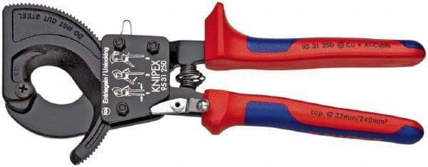 Knipex - 10" OAL, 2" Capacity, Cable Cutter Pliers - Ratchet Head, Comfort Grip Handles, with Spring - Exact Industrial Supply