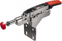 Bessey - 450 Lb Load Capacity, Flanged Base, Carbon Steel, Standard Straight Line Action Clamp - 4 Mounting Holes, 0.33" Plunger Diam, Straight Handle - Exact Industrial Supply