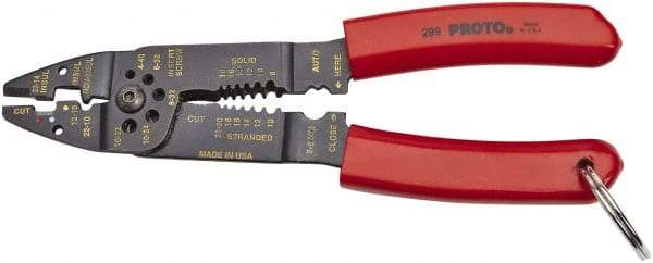 Proto - 22 to 10 AWG Capacity Tethered Wire Stripper/Crimper - 8-1/2" OAL - Exact Industrial Supply