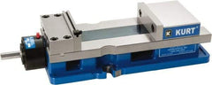 Kurt - 6" Jaw Width, 9" Jaw Opening Capacity, Horizontal Stationary Machine Vise - Reverse Hydraulic Operation, 1 Station, 20.553" Long x 4.86" High x 1-47/64" Deep, 1.735" Jaw Height, 5,250 Lb Max Clamp Force, Ductile Iron - Exact Industrial Supply