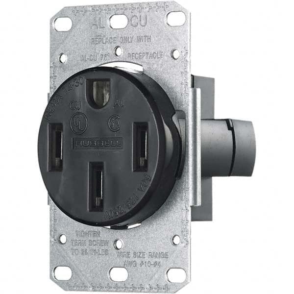 Hubbell Wiring Device-Kellems - 125/250 VAC 50A NEMA 14-50R Residential Grade Black Straight Blade Single Receptacle - Exact Industrial Supply