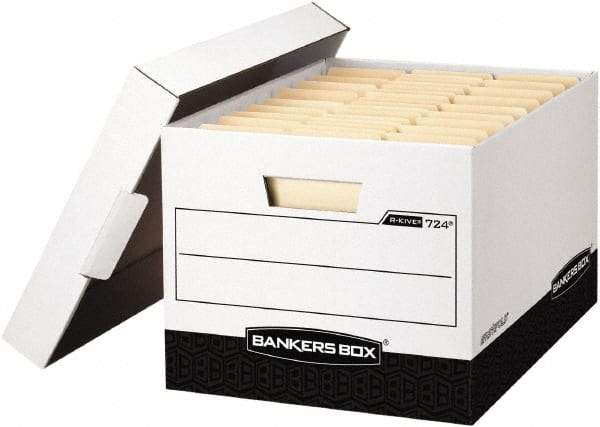 BANKERS BOX - 1 Compartment, 12-3/4" Wide x 10-3/8" High x 16-1/2" Deep, Storage Box - Corrugated Cardboard, White/Black - Exact Industrial Supply