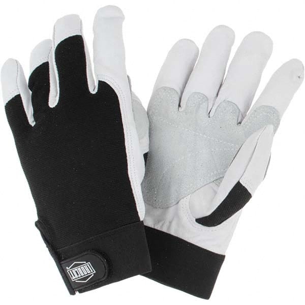 Welding Gloves: Size X-Large, Uncoated, Goatskin Leather, Carpentry, Landscaping Application Black & Natural, Uncoated Coverage, Suede Grip