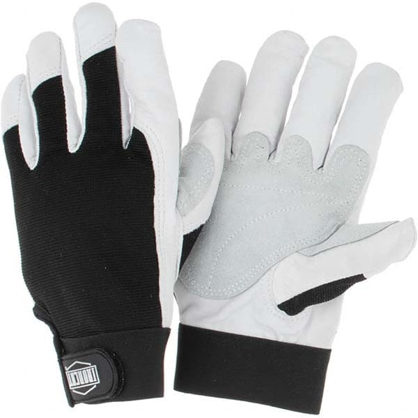 Welding Gloves: Size Large, Uncoated, Goatskin Leather, Carpentry, Landscaping Application Black & Natural, Uncoated Coverage, Suede Grip