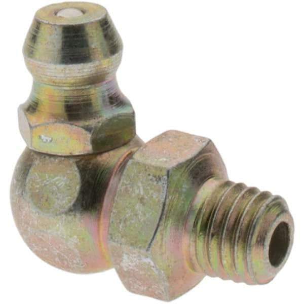 Value Collection - 90° Head Angle, 1/4-28 Taper Thread Grease Fitting - Zinc Plated Finish - Exact Industrial Supply